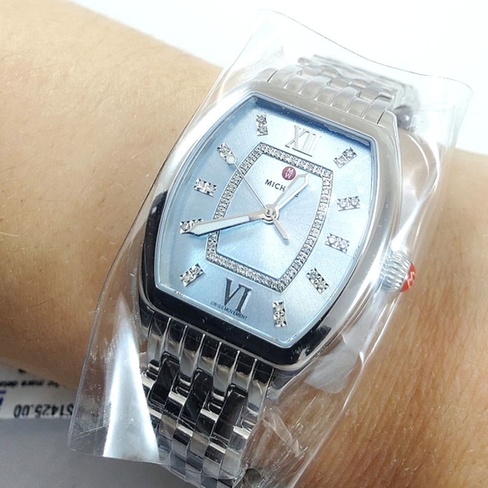 Michele Silver-Tone Watch with Blue Dial and Crystal Accents - Picture 6 of 13